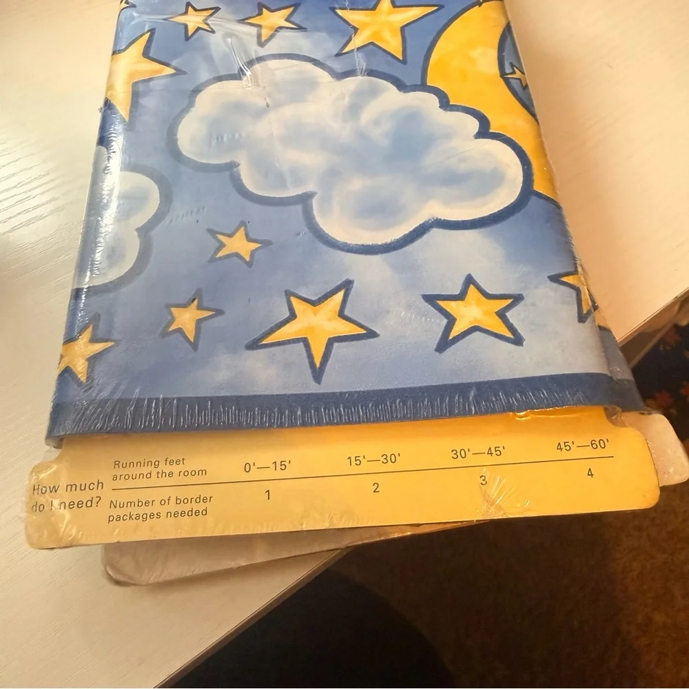 Celestial wallpaper - 2x15’ - moons, stars, clouds - 30’ total